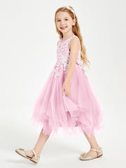 Tulle Tea Length Junior Bridesmaid Dresses Candy Pink
