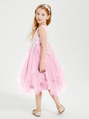 Tulle Tea Length Junior Bridesmaid Dresses Candy Pink