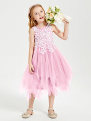 Tulle Tea Length Junior Bridesmaid Dresses Candy Pink