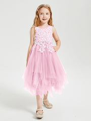 Tulle Tea Length Junior Bridesmaid Dresses Candy Pink