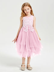 Tulle Tea Length Junior Bridesmaid Dresses Candy Pink