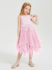 Tulle Tea Length Junior Bridesmaid Dresses Candy Pink
