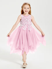 Tulle Tea Length Junior Bridesmaid Dresses Candy Pink