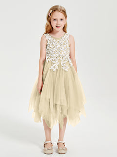 Tulle Tea Length Junior Bridesmaid Dresses Champagne