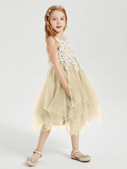 Tulle Tea Length Junior Bridesmaid Dresses Champagne
