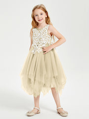 Tulle Tea Length Junior Bridesmaid Dresses Champagne