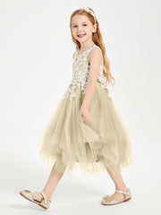 Tulle Tea Length Junior Bridesmaid Dresses Champagne