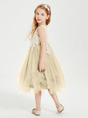 Tulle Tea Length Junior Bridesmaid Dresses Champagne
