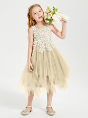 Tulle Tea Length Junior Bridesmaid Dresses Champagne