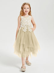 Tulle Tea Length Junior Bridesmaid Dresses Champagne