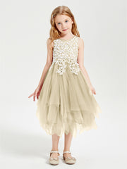 Tulle Tea Length Junior Bridesmaid Dresses Champagne