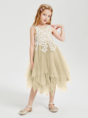 Tulle Tea Length Junior Bridesmaid Dresses Champagne