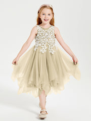 Tulle Tea Length Junior Bridesmaid Dresses Champagne
