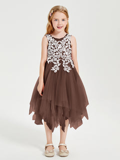 Tulle Tea Length Junior Bridesmaid Dresses Chocolate