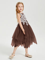 Tulle Tea Length Junior Bridesmaid Dresses Chocolate