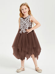 Tulle Tea Length Junior Bridesmaid Dresses Chocolate
