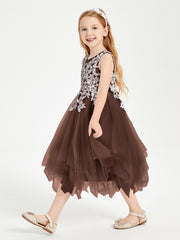 Tulle Tea Length Junior Bridesmaid Dresses Chocolate