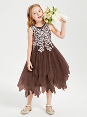 Tulle Tea Length Junior Bridesmaid Dresses Chocolate