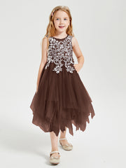 Tulle Tea Length Junior Bridesmaid Dresses Chocolate