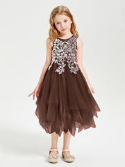 Tulle Tea Length Junior Bridesmaid Dresses Chocolate