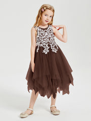 Tulle Tea Length Junior Bridesmaid Dresses Chocolate