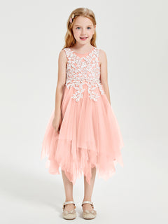 Tulle Tea Length Junior Bridesmaid Dresses Coral