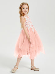 Tulle Tea Length Junior Bridesmaid Dresses Coral
