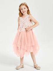 Tulle Tea Length Junior Bridesmaid Dresses Coral