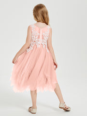 Tulle Tea Length Junior Bridesmaid Dresses Coral