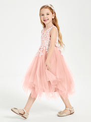 Tulle Tea Length Junior Bridesmaid Dresses Coral