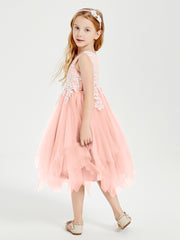 Tulle Tea Length Junior Bridesmaid Dresses Coral
