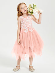 Tulle Tea Length Junior Bridesmaid Dresses Coral