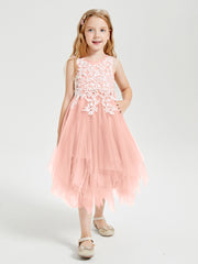 Tulle Tea Length Junior Bridesmaid Dresses Coral