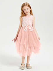 Tulle Tea Length Junior Bridesmaid Dresses Coral