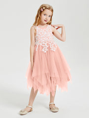 Tulle Tea Length Junior Bridesmaid Dresses Coral