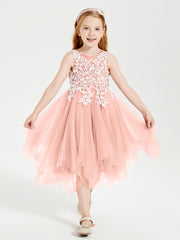 Tulle Tea Length Junior Bridesmaid Dresses Coral