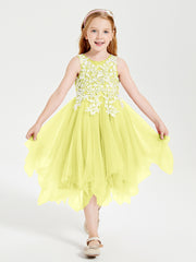 Tulle Tea Length Junior Bridesmaid Dresses Daffodil