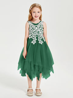 Tulle Tea Length Junior Bridesmaid Dresses Dark Green