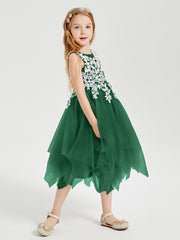 Tulle Tea Length Junior Bridesmaid Dresses Dark Green