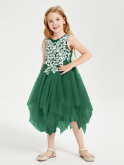Tulle Tea Length Junior Bridesmaid Dresses Dark Green