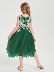 Tulle Tea Length Junior Bridesmaid Dresses Dark Green