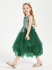 Tulle Tea Length Junior Bridesmaid Dresses Dark Green