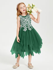 Tulle Tea Length Junior Bridesmaid Dresses Dark Green