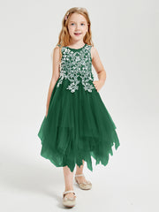 Tulle Tea Length Junior Bridesmaid Dresses Dark Green