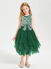 Tulle Tea Length Junior Bridesmaid Dresses Dark Green
