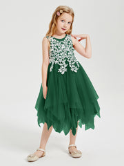 Tulle Tea Length Junior Bridesmaid Dresses Dark Green