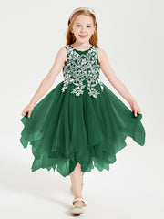 Tulle Tea Length Junior Bridesmaid Dresses Dark Green