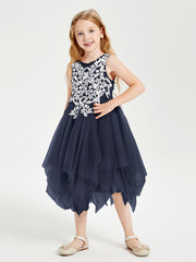 Tulle Tea Length Junior Bridesmaid Dresses Dark Navy