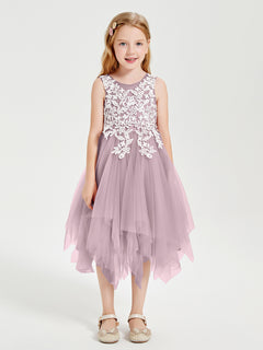 Tulle Tea Length Junior Bridesmaid Dresses Dusk