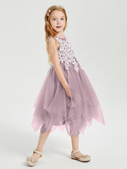 Tulle Tea Length Junior Bridesmaid Dresses Dusk